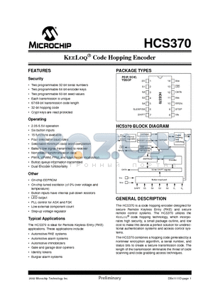 HCS370IST datasheet - KEELOQ Code Hopping Encoder
