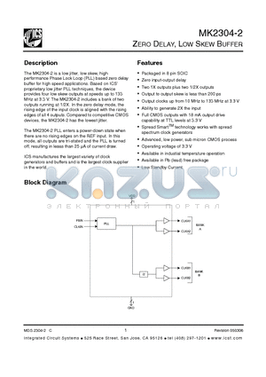 MK2304S-2ILF datasheet - ZERO DELAY, LOW SKEW BUFFER