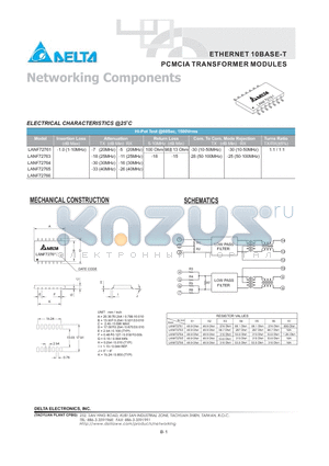 LANF72765 datasheet - ETHERNET 10BASE-T PCMCIA TRANSFORMER MODULES