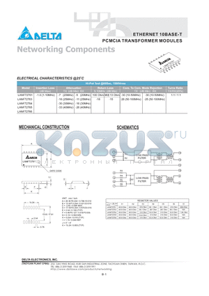 LANF72766 datasheet - ETHERNET 10BASE-T PCMCIA TRANSFORMER MODULES