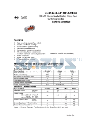 LS4448 datasheet - 500mW Hermetically Sealed Glass Fast Switching Diodes