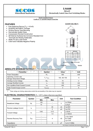 LS4448 datasheet - Hermetically Sealed Glass Fast Switching Diodes