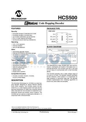 HCS500-IP datasheet - KEELOQ CODE HOPPING ENCODER