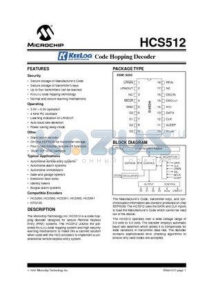 HCS512-P datasheet - KEELOQ CODE HOPPING DECODER