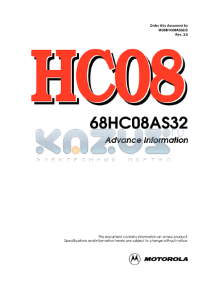 MC68HC08AS32VFN datasheet - M68HC08 Family of 8-bit microcontroller units (MCUs)