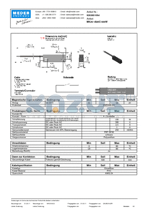 MK26-1A85C-500W_DE datasheet - (deutsch) MK Reed Sensor
