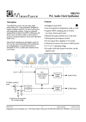 MK2703 datasheet - PLL Audio Clock Synthesizer