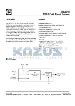 MK2712S datasheet - NTSC/PAL Clock Source