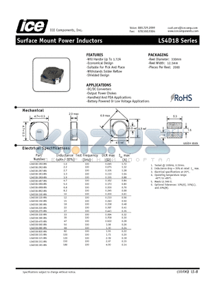 LS4D18-150-RN datasheet - Surface Mount Power Inductors