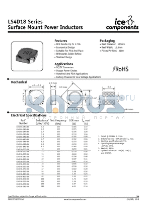 LS4D18-2R2-RN datasheet - Surface Mount Power Inductors