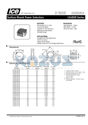 LS4D28-100-RN datasheet - Surface Mount Power Inductors