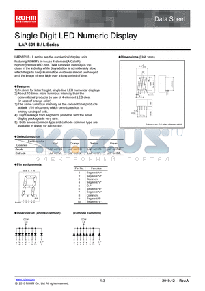 LAP-601MB datasheet - Single Digit LED Numeric Display