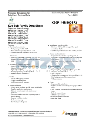 MK30DN512ZVMD10 datasheet - K30 Sub-Family Data Sheet