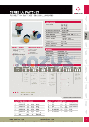 LAPOAV110RED datasheet - PUSHBUTTON SWITCHES - SEALED ILLUMINATED