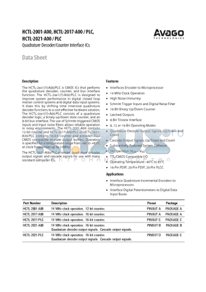 HCTL-2021-A00 datasheet - Quadrature Decoder/Counter Interface ICs