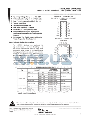 HCT139 datasheet - DUAL 2-LINE TO 4-LINE DECODERS/DEMULTIPLEXERS