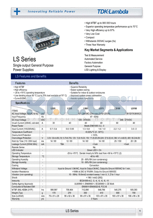 LS50-3.3 datasheet - Single output General Purpose Power Supplies