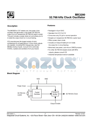 MK3200 datasheet - 32.768 kHz Clock Oscillator
