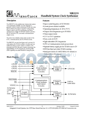 MK3233-02S datasheet - Handheld System Clock Synthesizer