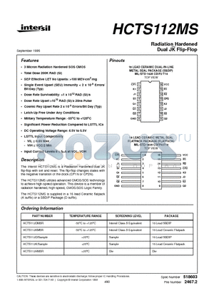 HCTS112D datasheet - Radiation Hardened Dual JK Flip-Flop