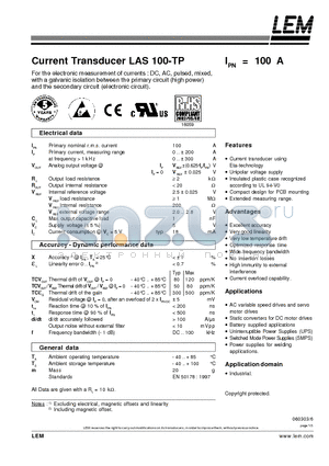 LAS100-TP datasheet - Current Transducer