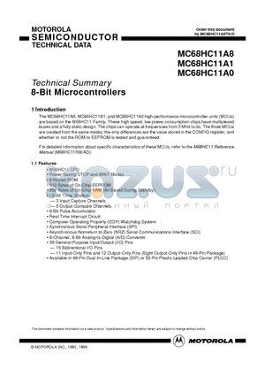 MC68HC11A1P datasheet - 8-Bit Microcontroller