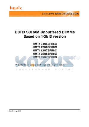 HMT125U7BFR8C-H9 datasheet - 240pin DDR3 SDRAM Unbuffered DIMMs