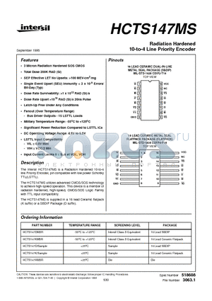HCTS147D datasheet - Radiation Hardened 10-to-4 Line Priority Encoder