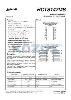 HCTS147MS datasheet - Radiation Hardened 10-to-4 Line Priority Encoder