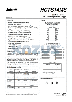 HCTS14HMSR datasheet - Radiation Hardened HEX Inverting Schmitt Trigger