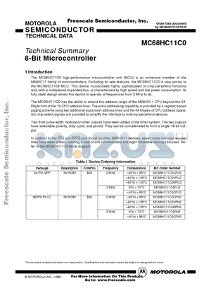 MC68HC11C0MFU2 datasheet - 8-Bit Microcontroller