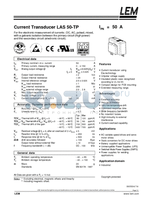 LAS50-TP datasheet - Current Transducer