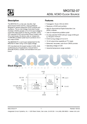 MK3732-07SI datasheet - ADSL VCXO CLOCK SOURCE