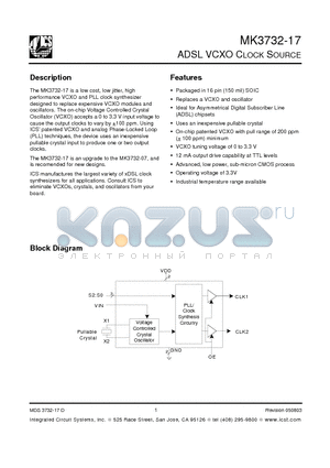 MK3732-17 datasheet - ADSL VCXO CLOCK SOURCE