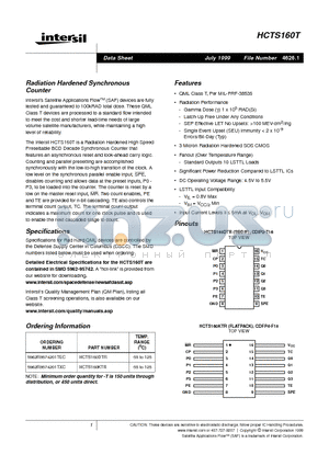 HCTS160T datasheet - Radiation Hardened Synchronous Counter