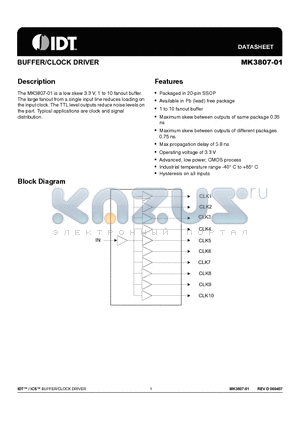 MK3807-01RITR datasheet - BUFFER/CLOCK DRIVER
