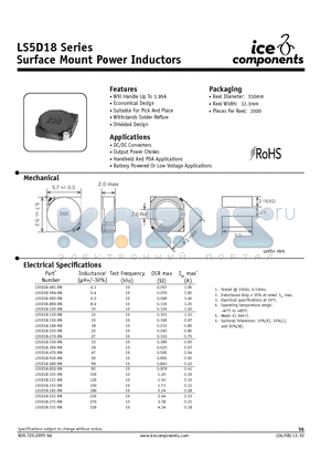 LS5D18-150-RN datasheet - Surface Mount Power Inductors