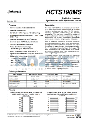 HCTS190HMSR datasheet - Radiation Hardened Synchronous 4-Bit Up/Down Counter