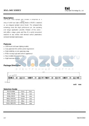 MAL-3401UG datasheet - The PLCC Strip signage light module is comprised of a linear array of solid state light emitting diodes