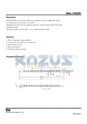 MAL-C002R datasheet - Striped type light source designed for a variety of applications