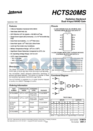 HCTS20DMSR datasheet - Radiation Hardened Dual 4-Input NAND Gate