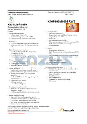 MK40DN512VLL10 datasheet - K40 Sub-Family