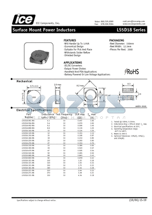 LS5D18-8R9-RN datasheet - Surface Mount Power Inductors