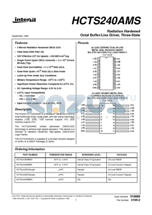 HCTS240ADMSR datasheet - Radiation Hardened Octal Buffer/Line Driver, Three-State