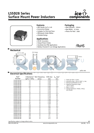 LS5D28 datasheet - Surface Mount Power Inductors