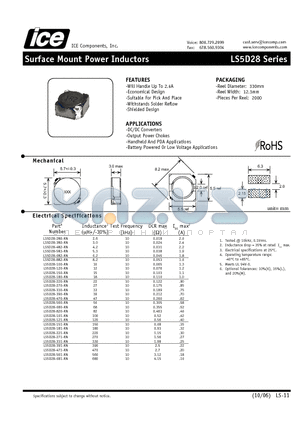 LS5D28-101-RN datasheet - Surface Mount Power Inductors