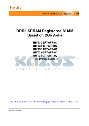HMT351R7AFR8C-H9 datasheet - 240pin DDR3 SDRAM Registered DIMM