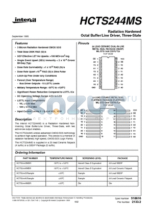 HCTS244KMSR datasheet - Radiation Hardened Octal Buffer/Line Driver, Three-State