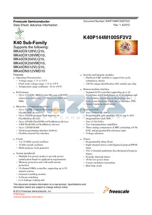 MK40DX256VLQ10 datasheet - K40 Sub-Family