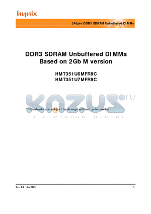 HMT351U6MFR8C-G7 datasheet - 240pin DDR3 SDRAM Unbuffered DIMMs
